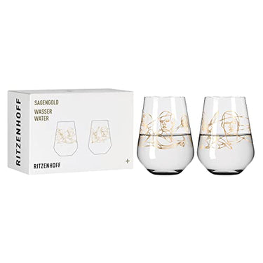 RITZENHOFF 3421001 Wasserglas 500 ml - Serie Sagengold Nr. 1, 2er Set, Mythologiemotiv, Echt-Gold - Made in Germany im Sale